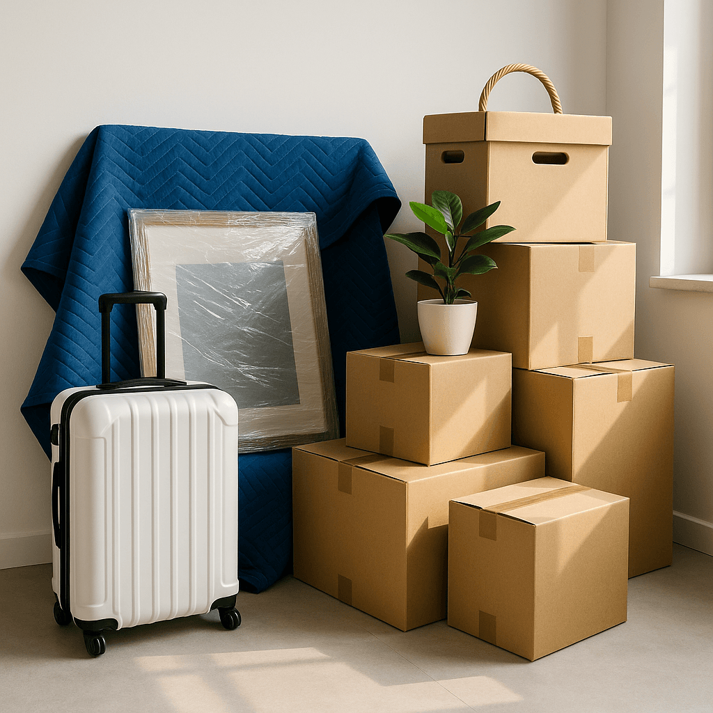 Packed personal effects ready for shipment